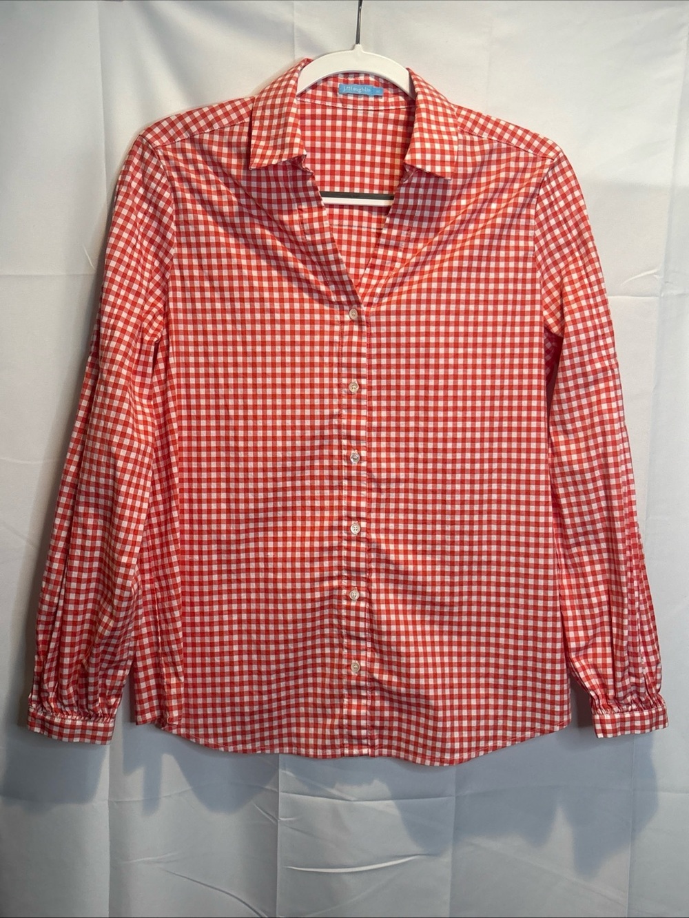J. McLaughlin Red and White Gingham Shirt with Bishop Sleeves